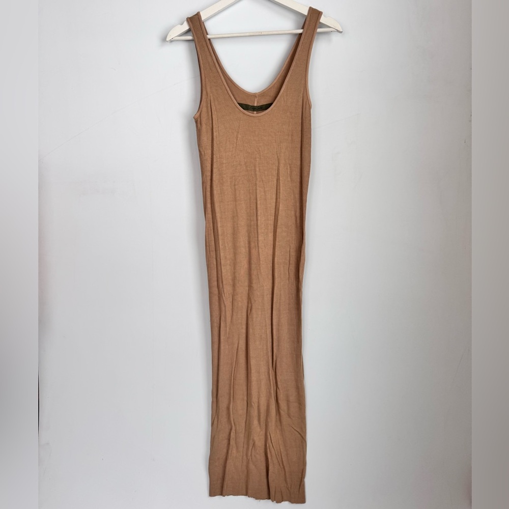 Enza Costa Maxi Silk Blend Ribbed Jersey Tank Dress in Tan Size Large - Picture 3 of 10